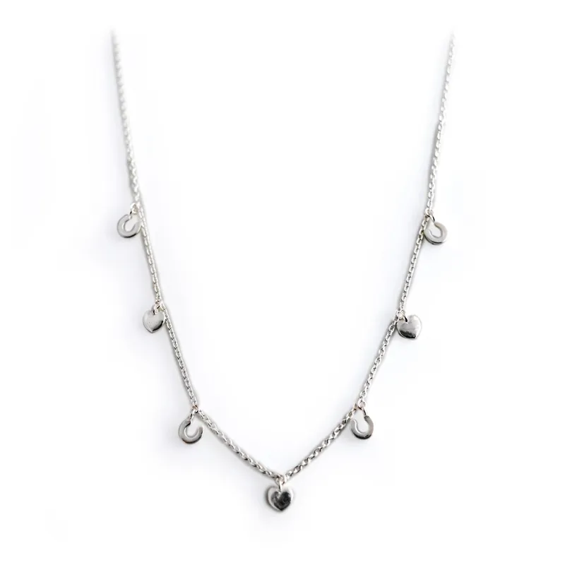 Hiho Exclusive Sterling Silver Dinky Hearts and Horseshoes Necklace