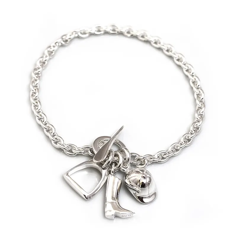 Hiho Jewellery Sterling Silver Fob Bracelet with Equestrian Charms