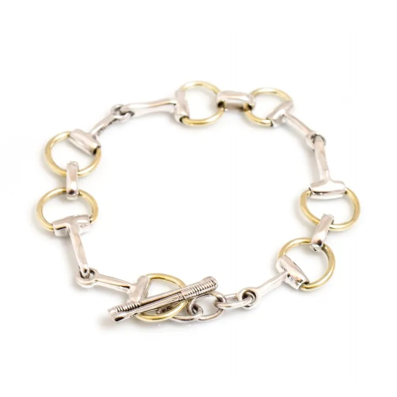 Hiho Silver Jewellery Two Tone Sterling Silver Snaffle Bracelet Gold-1