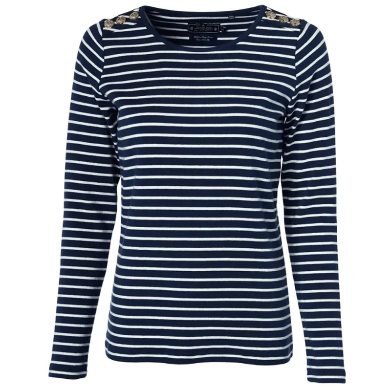 Holland Cooper Padstow Long Sleeve Crew Neck Tee Ink Navy Natural Stripe