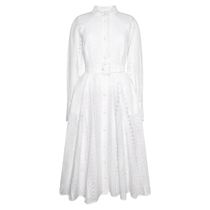 Holland Cooper Aimee Collarless Broderie Dress in White
