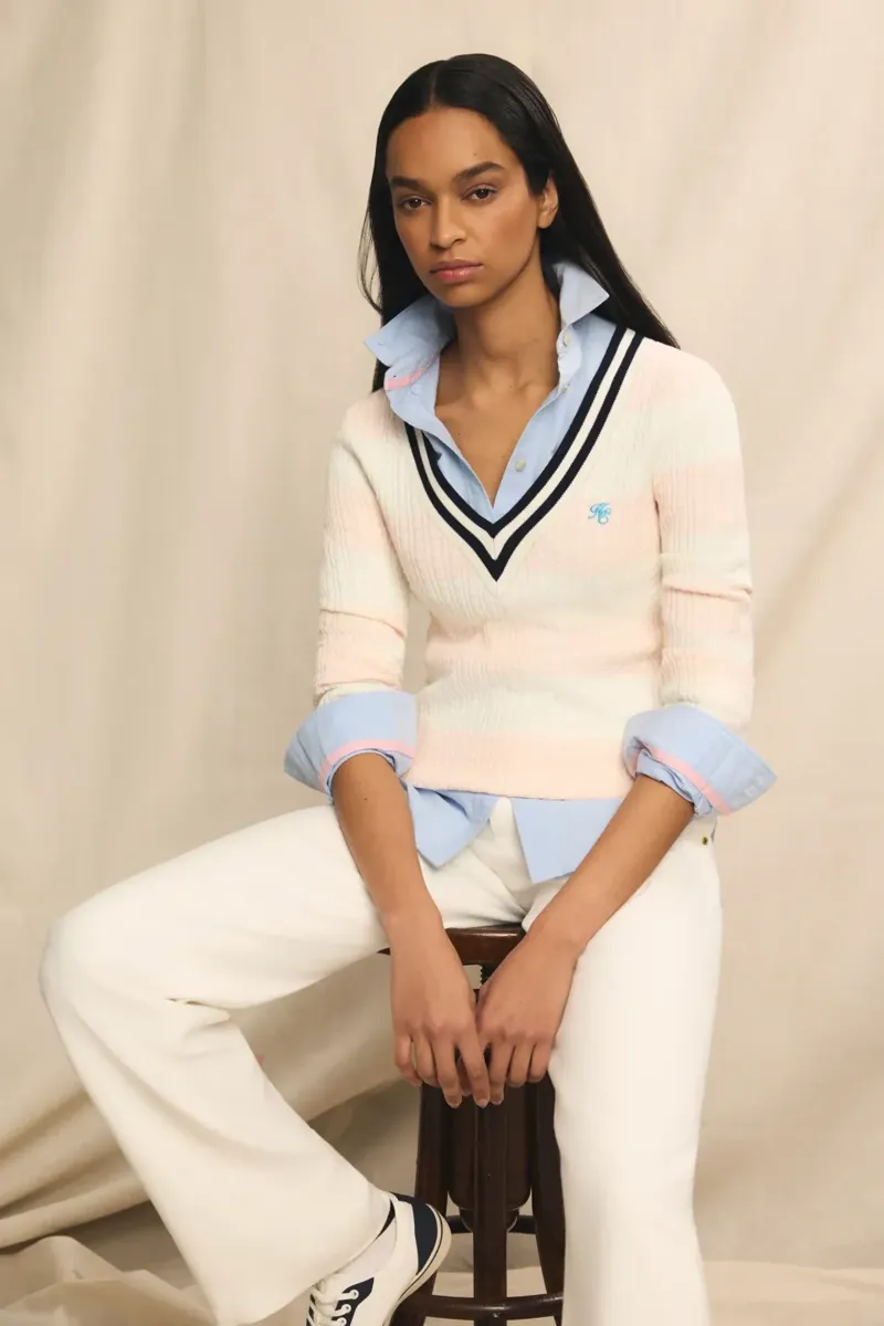 Holland Cooper Badminton Knit in Blush Natural Stripe-1