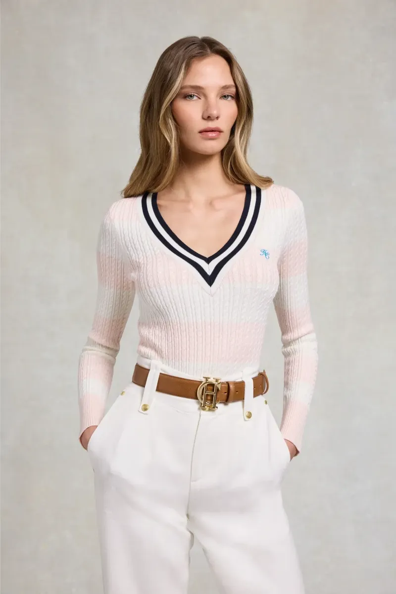 Holland Cooper Badminton Knit in Blush Natural Stripe-2