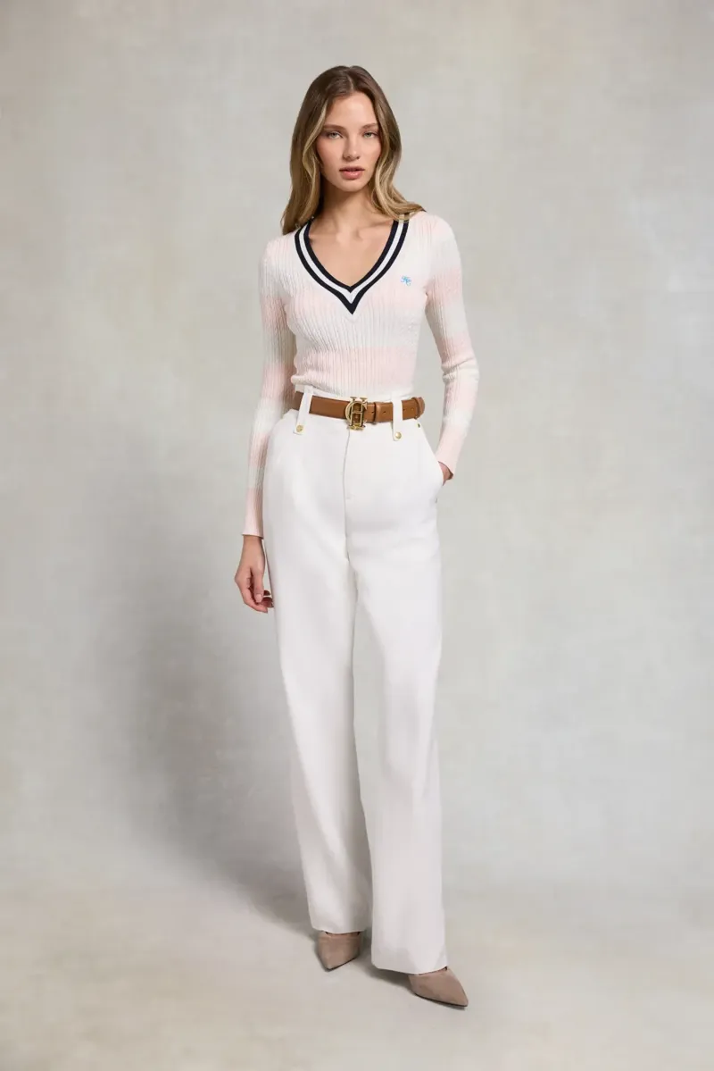 Holland Cooper Badminton Knit in Blush Natural Stripe-3