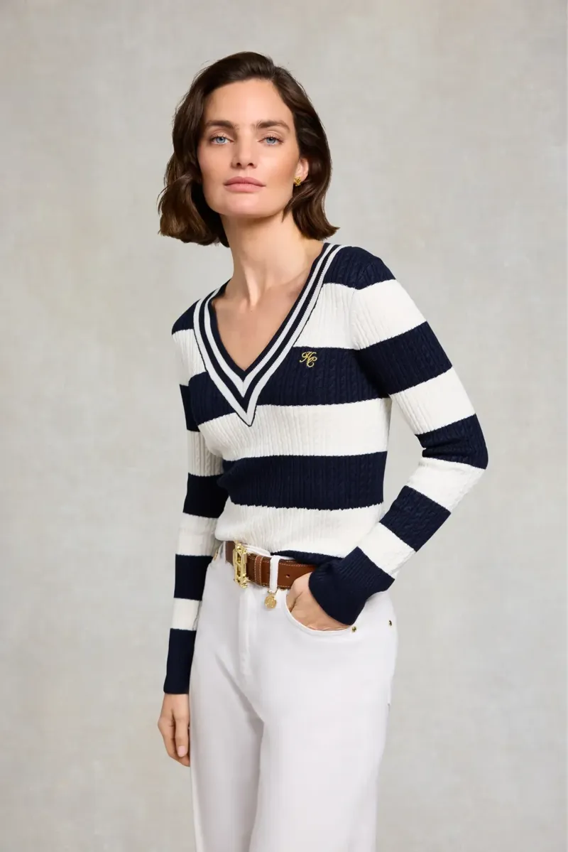 Holland Cooper Badminton Knit in Ink Navy Stripe-1