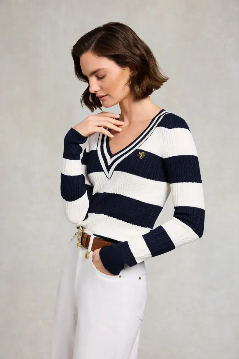 Holland Cooper Badminton Knit in Ink Navy Stripe-4