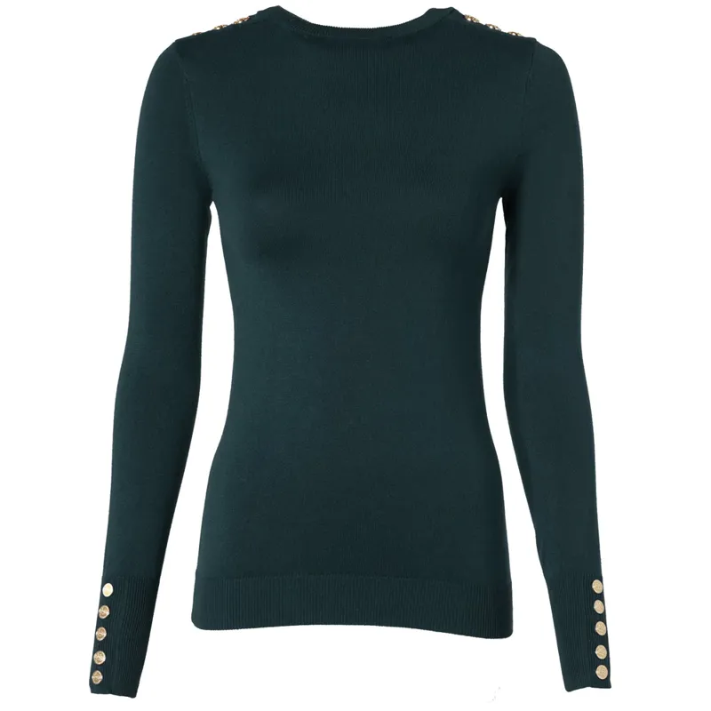 Holland Cooper Buttoned Knit Crew Neck Deep Emerald