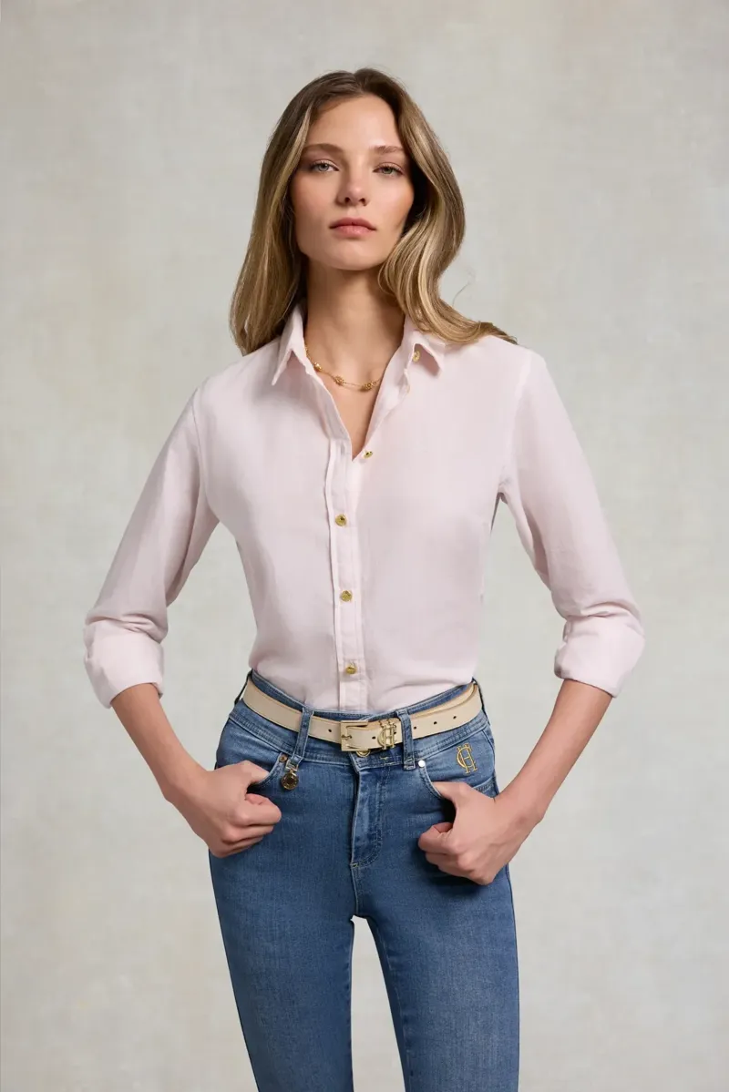 Holland Cooper Classic Fit Shirt in Soft Pink Stripe-1