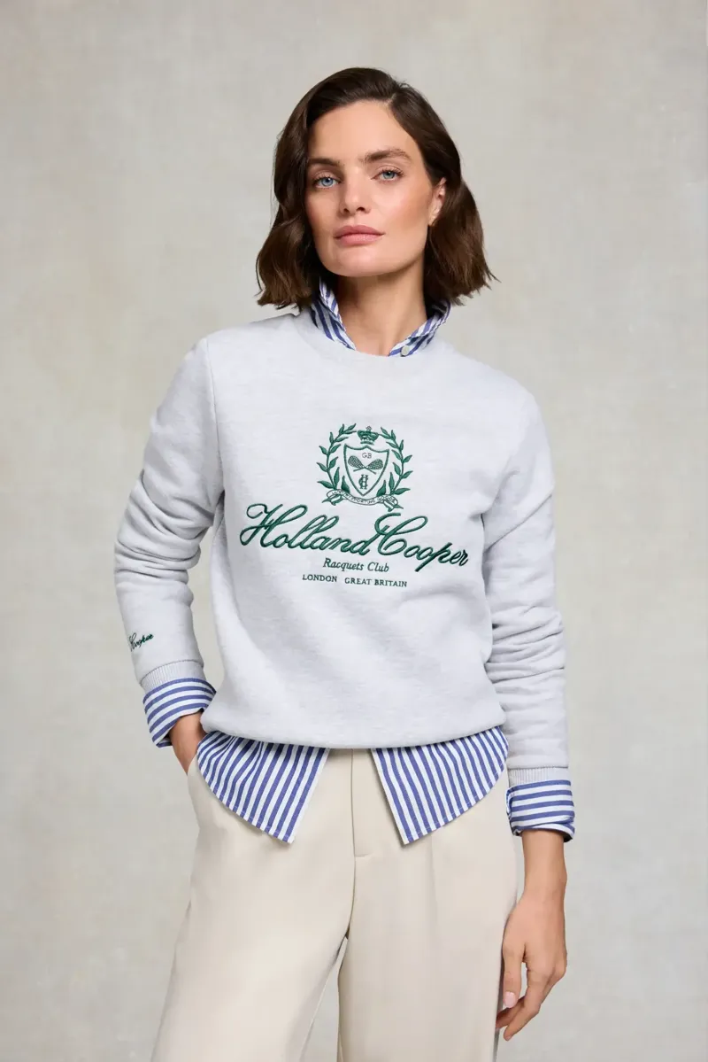 Holland Cooper Collegiate Crew Neck Sweat in Ice Marl-1