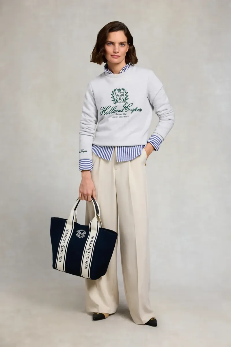 Holland Cooper Collegiate Crew Neck Sweat in Ice Marl-2