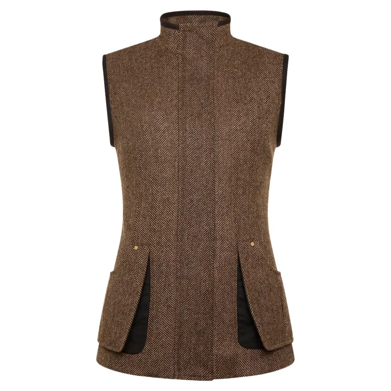 Holland Cooper Country Classic Tweed Gilet in Large Scale Brown Herringbone