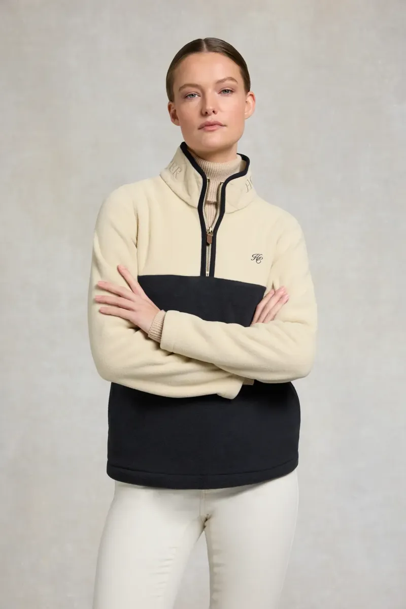 Holland Cooper Country Quarter Zip Jacket in Ecru Navy-1