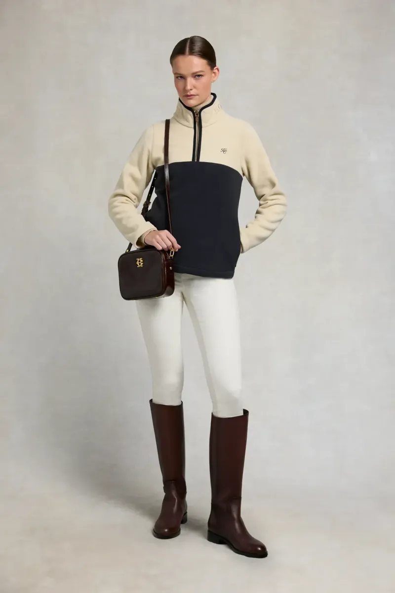Holland Cooper Country Quarter Zip Jacket in Ecru Navy-4