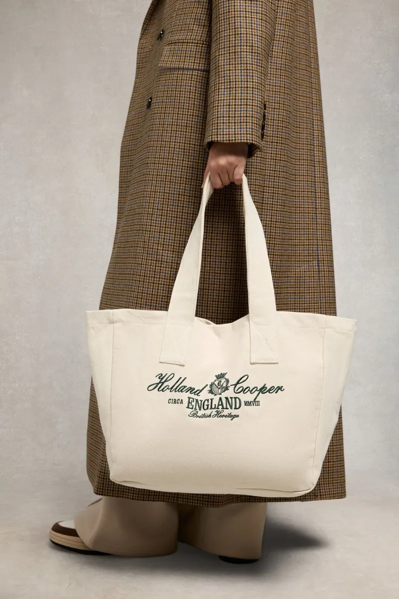 Holland Cooper Essential Tote Bag in Ecru/Racing Green-5