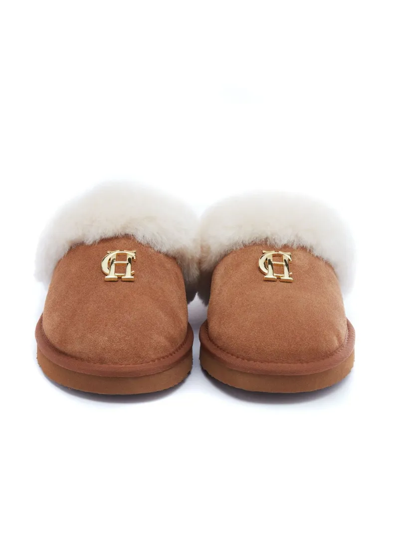 Holland Cooper HC Shearling Slipper in Tan-3