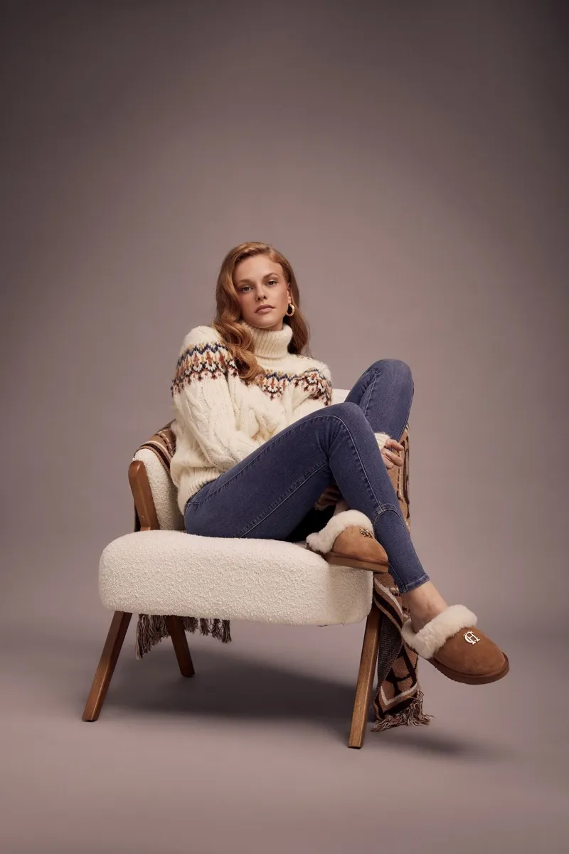 Holland Cooper HC Shearling Slipper in Tan-5