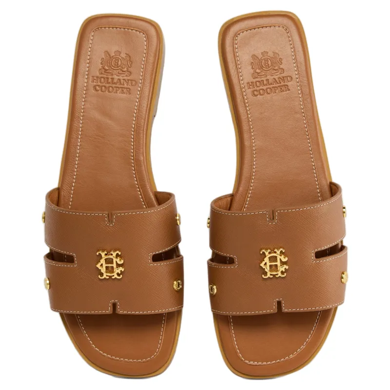 Holland Cooper Heraldic Monogram Slides Saffiano in Tan