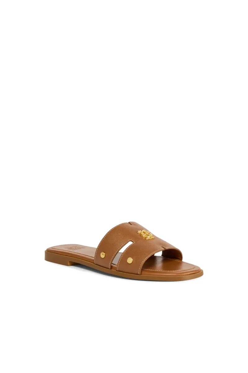 Holland Cooper Heraldic Monogram Slides Saffiano in Tan-1