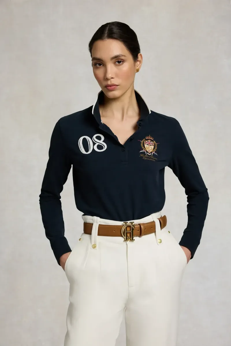 Holland Cooper Heritage Long Sleeve Polo Shirt in Ink Navy-1
