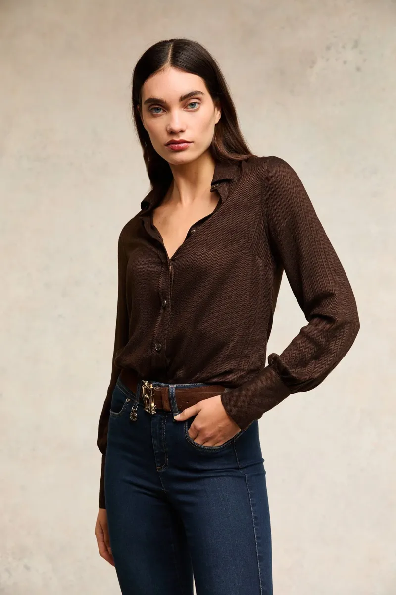 Holland Cooper Heritage Shirt Tobacco Herringbone-1