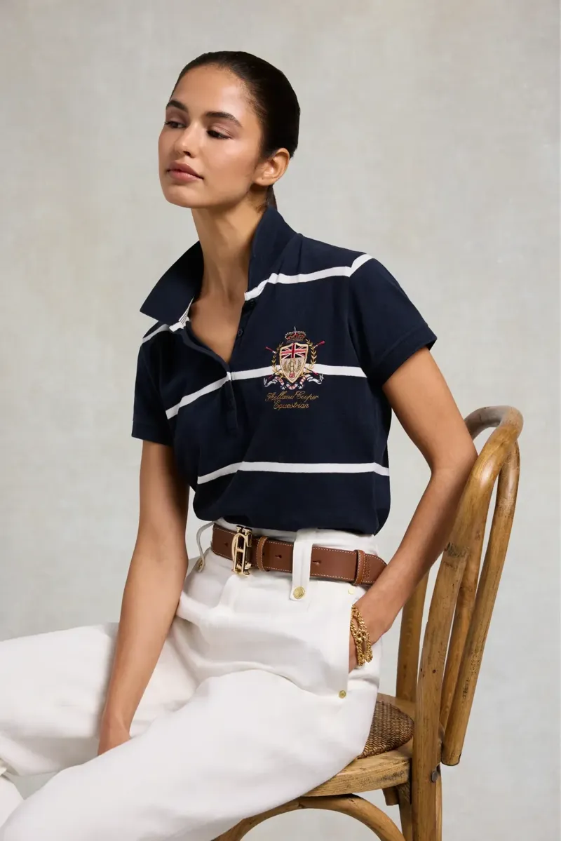 Holland Cooper Heritage Short Sleeve Stripe Polo Shirt in Ink Navy-2