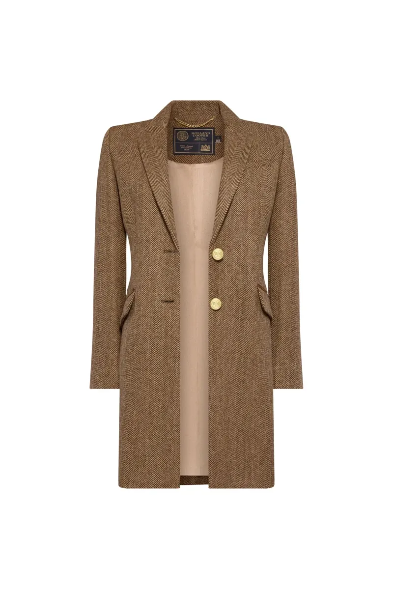 Holland Cooper Highgrove Coat Large Scale Brown Herringbone-1