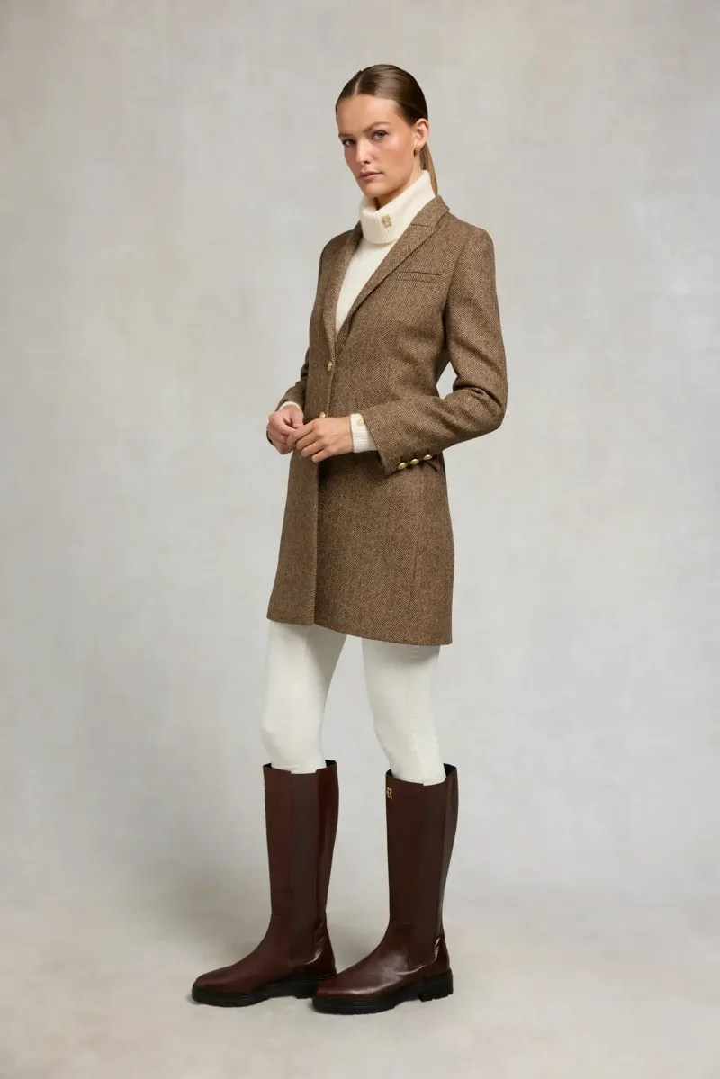 Holland Cooper Highgrove Coat Large Scale Brown Herringbone-3