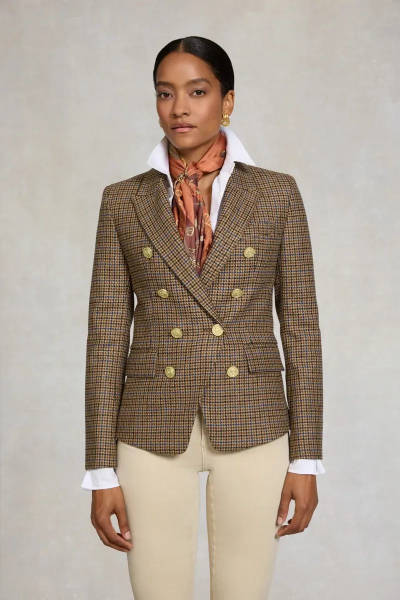 Holland Cooper Knightsbridge Blazer Abbot Check Tweed in Brown-3