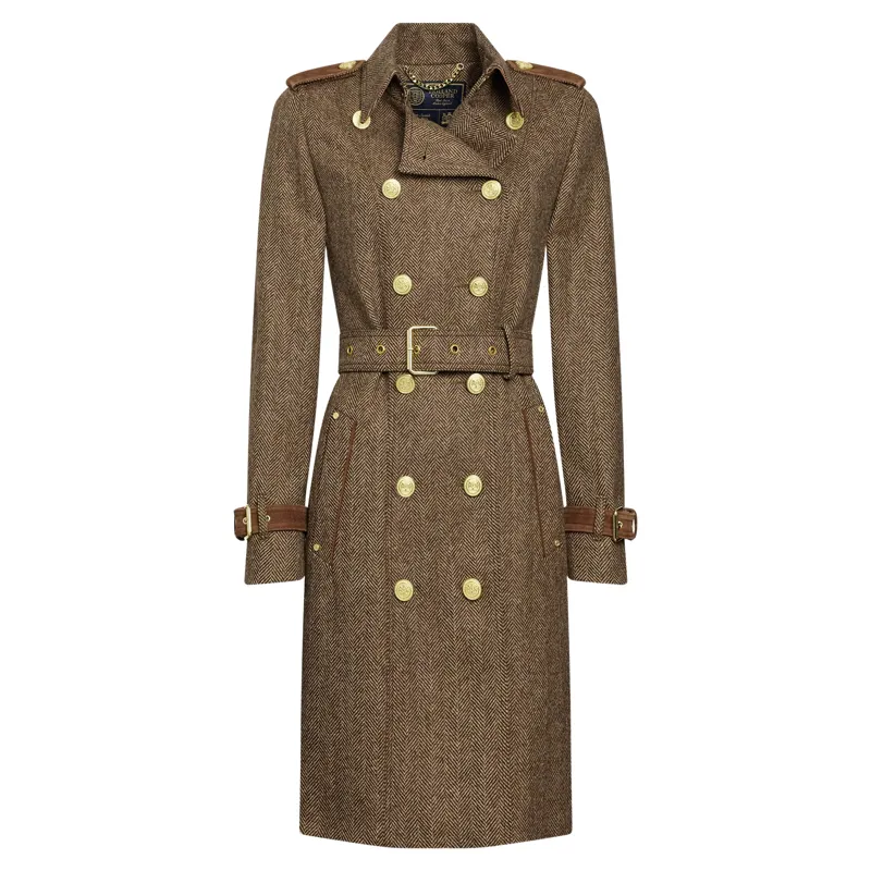 Holland Cooper Marlborough Trench Coat in Large Scale Brown Herringbone