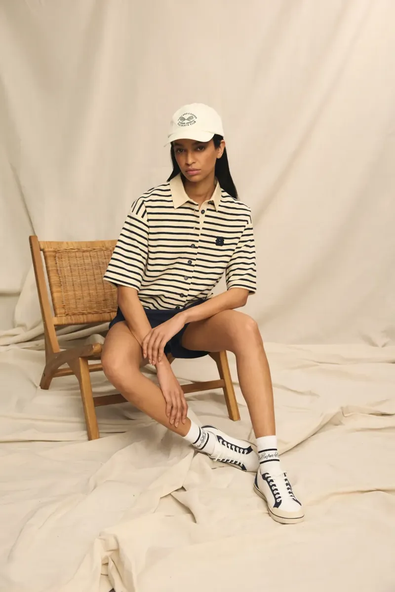 Holland Cooper Mayfair Court Trainer in Off White Navy-8