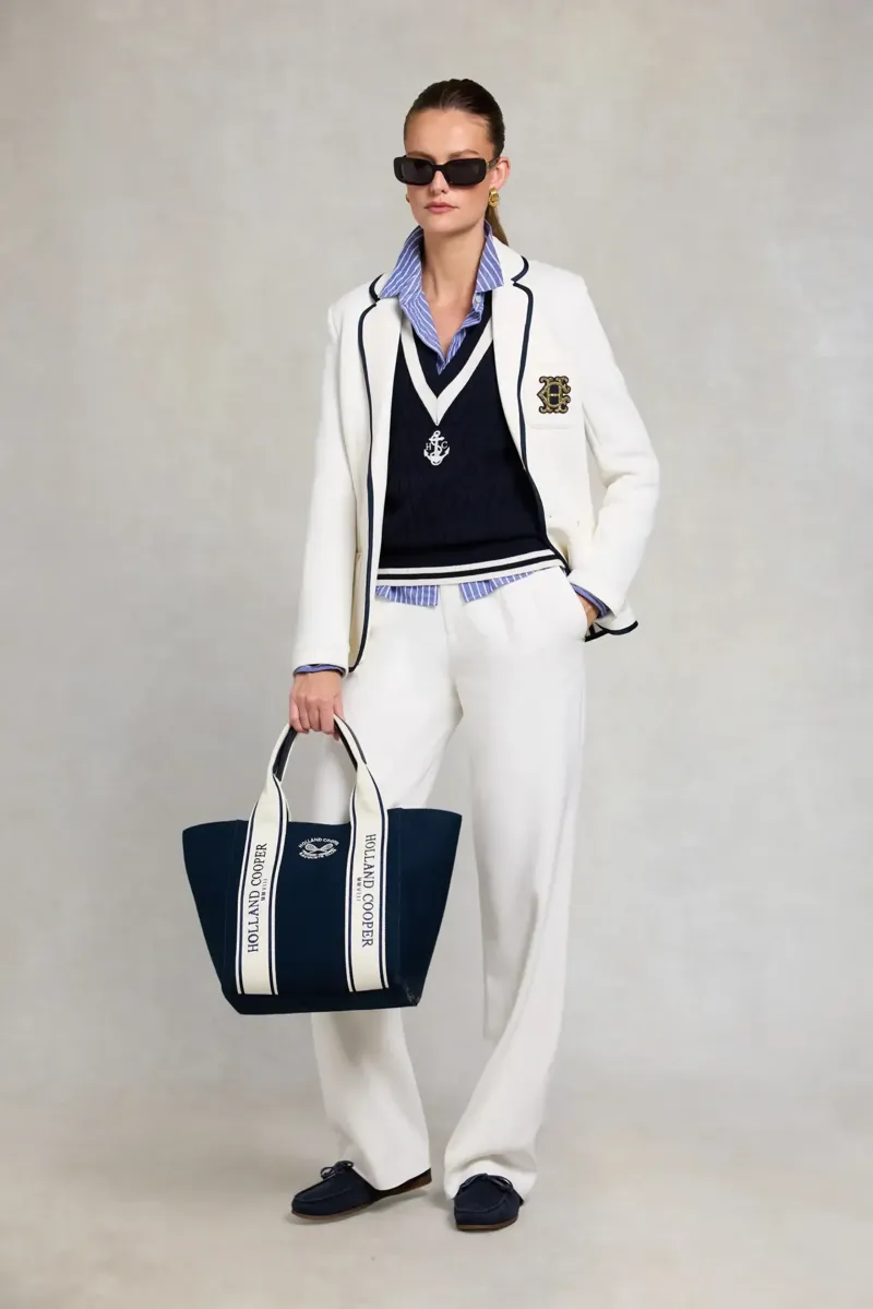 Holland Cooper Melissa V Neck Knit in Ink Navy Natural-4