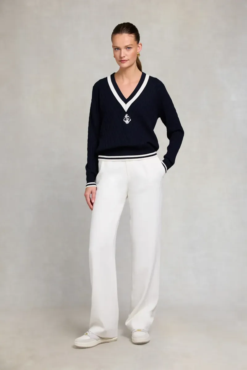 Holland Cooper Melissa V Neck Knit in Ink Navy Natural-5