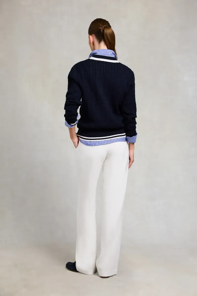 Holland Cooper Melissa V Neck Knit in Ink Navy Natural-6