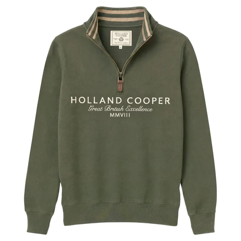 Holland Cooper Men's Heritage Quarter Zip Sweat in Khaki