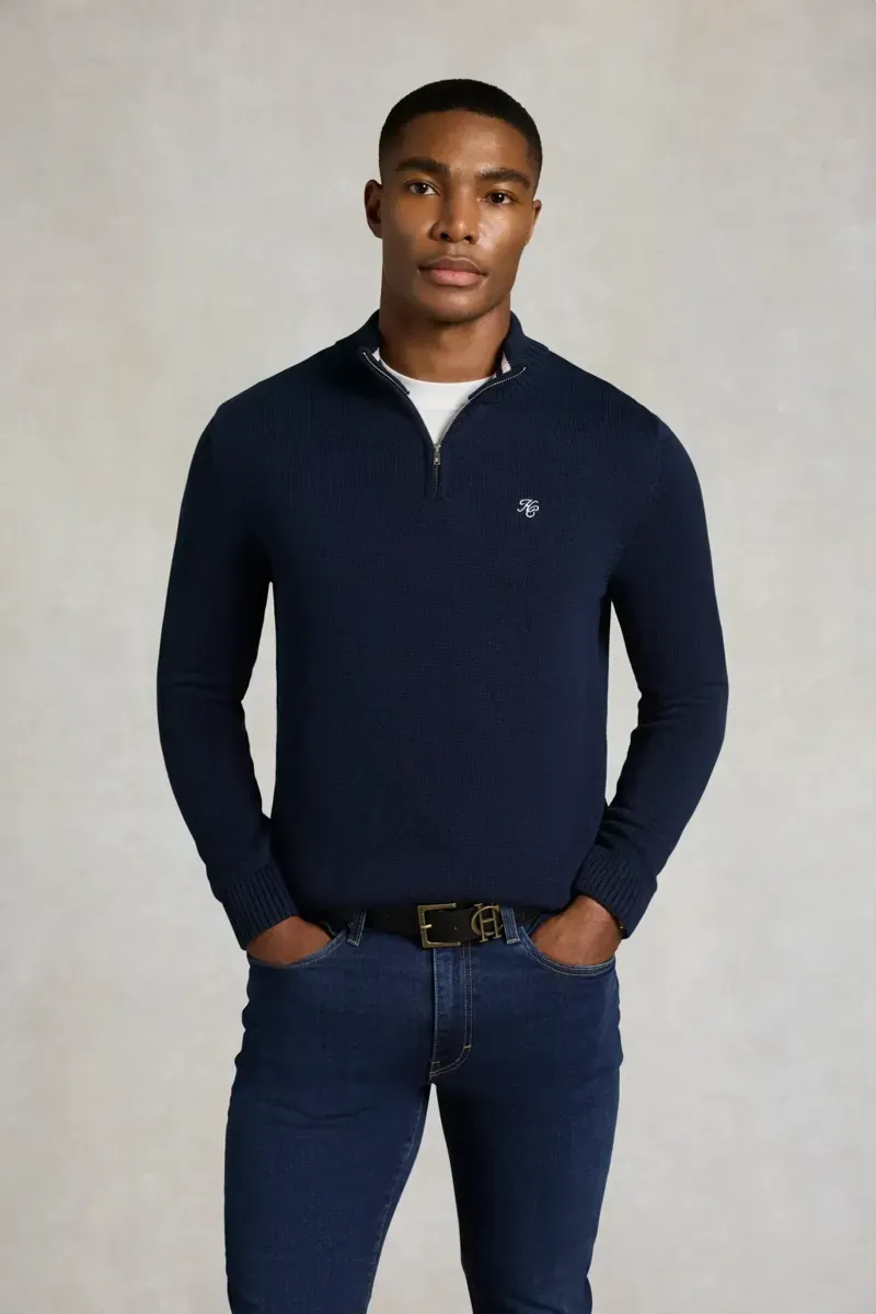 Holland Cooper Men's Quarter Zip Knit in Ink Navy-3