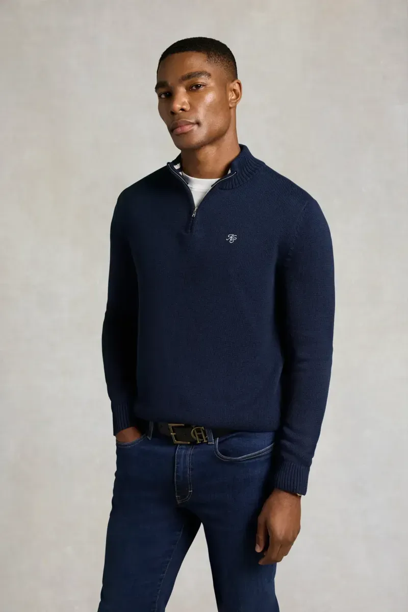 Holland Cooper Men's Quarter Zip Knit in Ink Navy-4