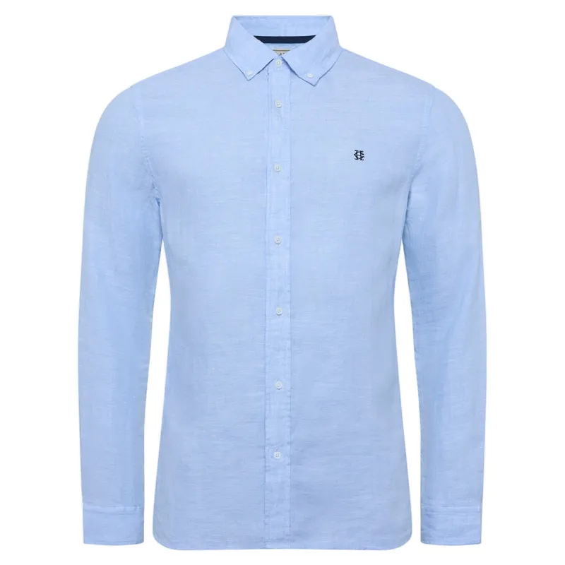 Holland Cooper Men's Regular Fit Linen Shirt in Sky Blue