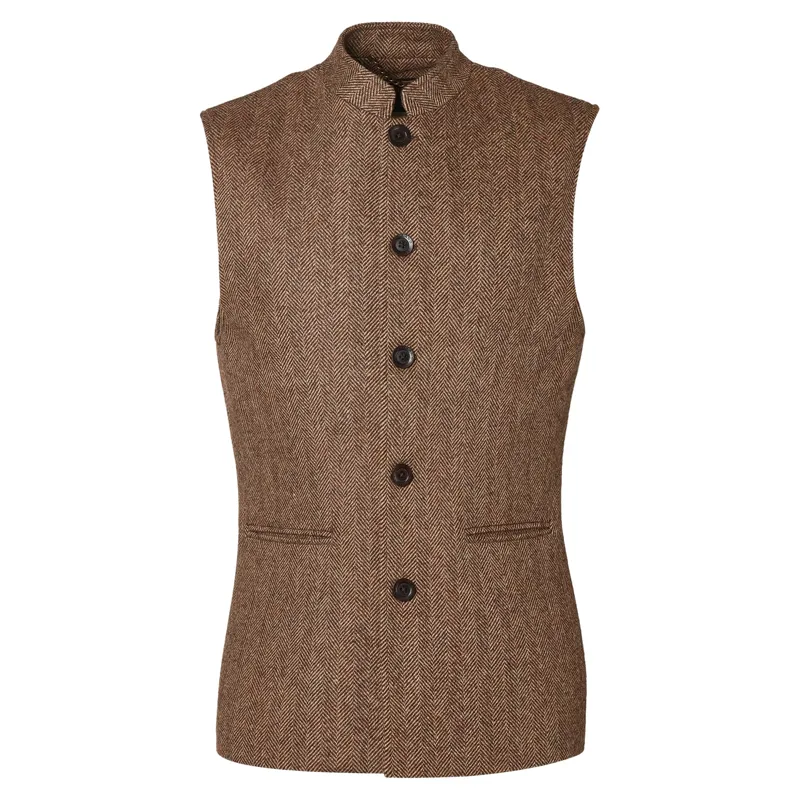 Holland Cooper Nehru Gilet Large Scale Brown Herringbone
