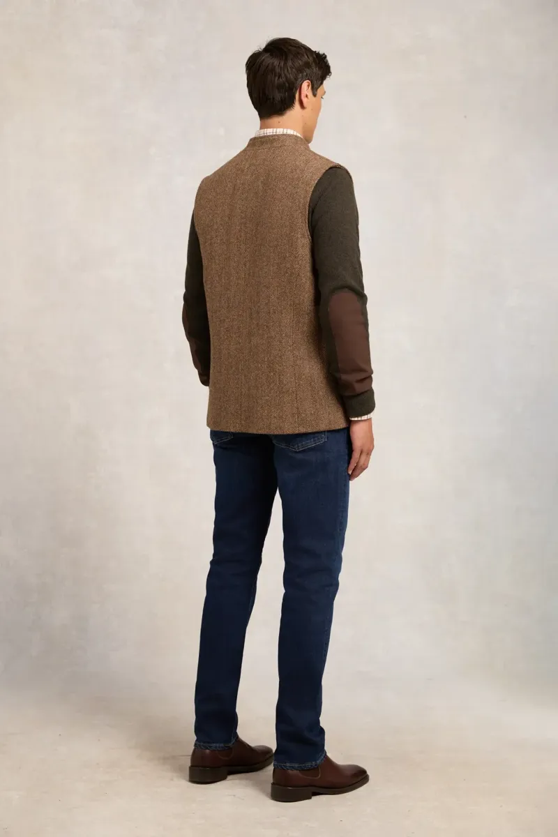 Holland Cooper Nehru Gilet Large Scale Brown Herringbone-3