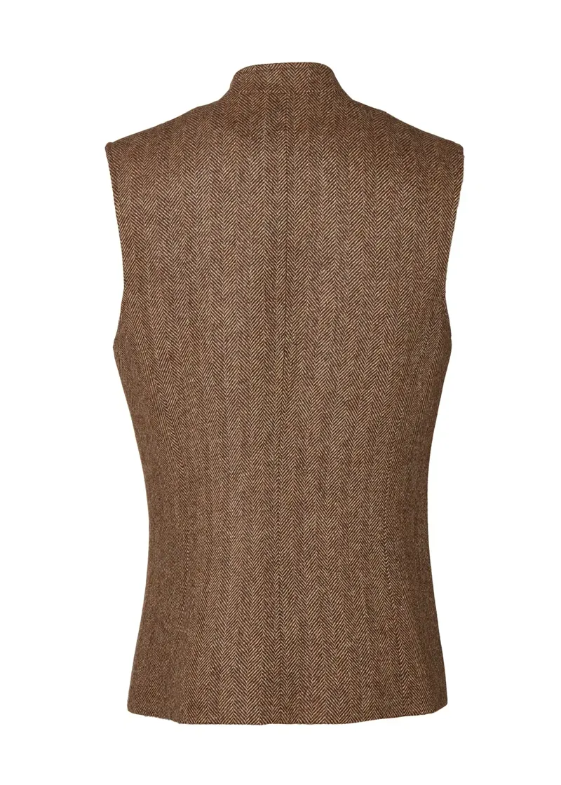 Holland Cooper Nehru Gilet Large Scale Brown Herringbone-5