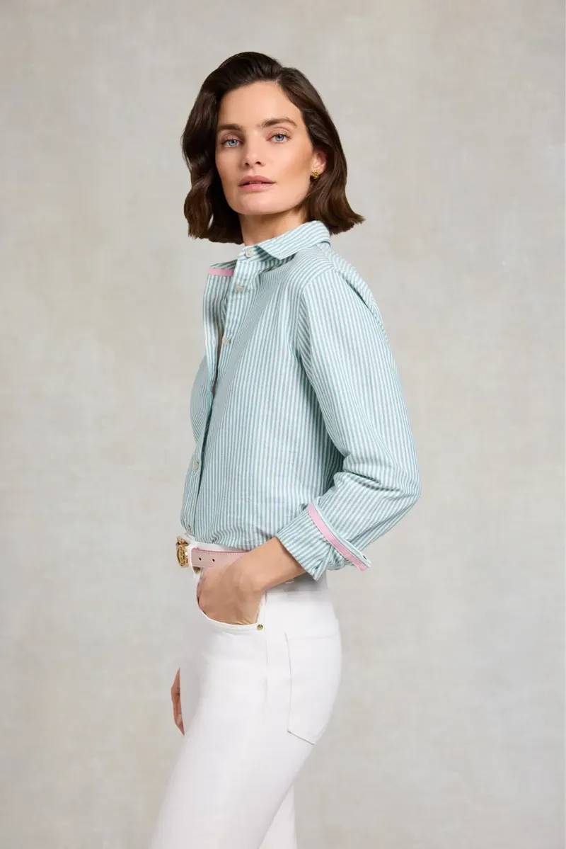 Holland Cooper Oxford Shirt Light Teal Stripe-1