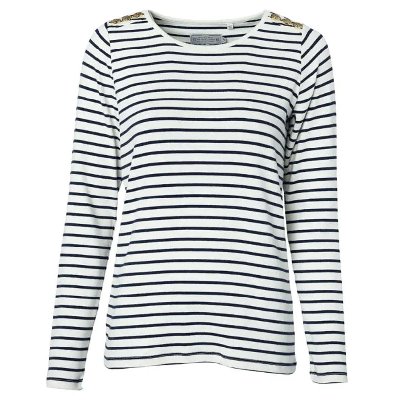 Holland Cooper Padstow Long Sleeve Crew Neck Tee Natural Ink Navy Stripe