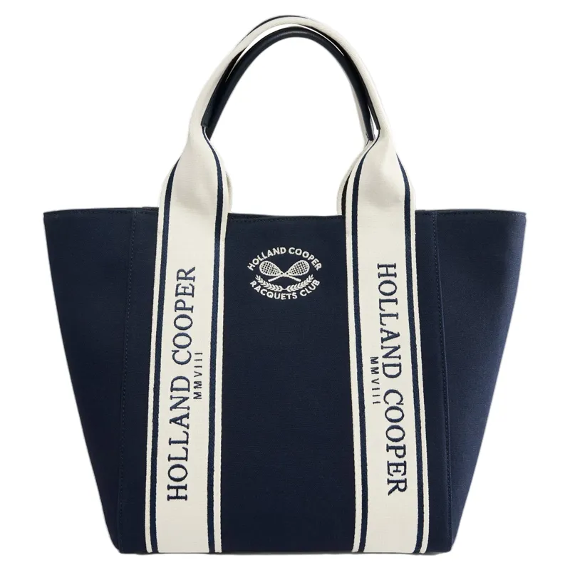Holland Cooper Racquets Tote in Washed Navy Ecru