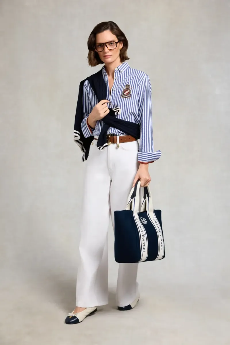 Holland Cooper Racquets Tote in Washed Navy Ecru-1
