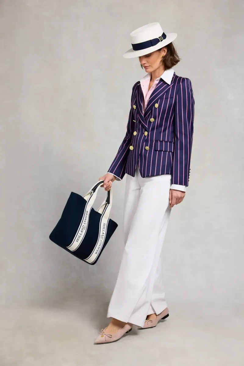 Holland Cooper Racquets Tote in Washed Navy Ecru-2