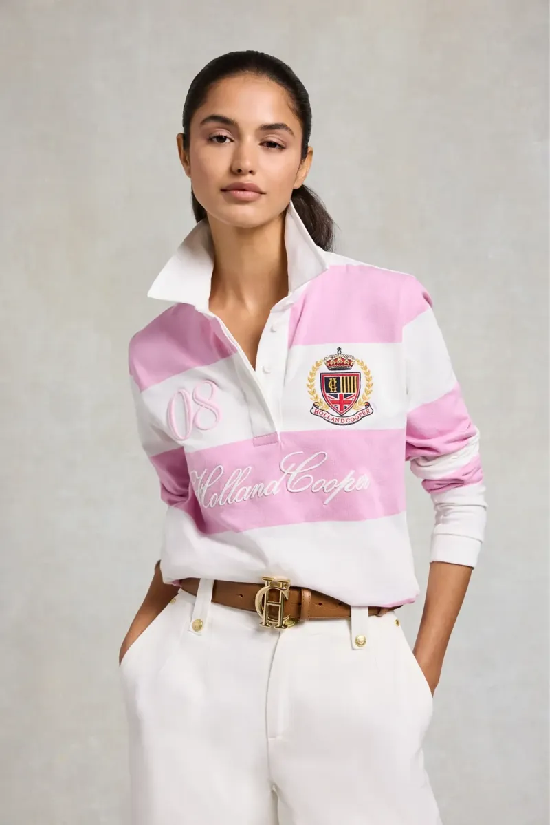 Holland Cooper Rugby Shirt in Pink Ecru-1