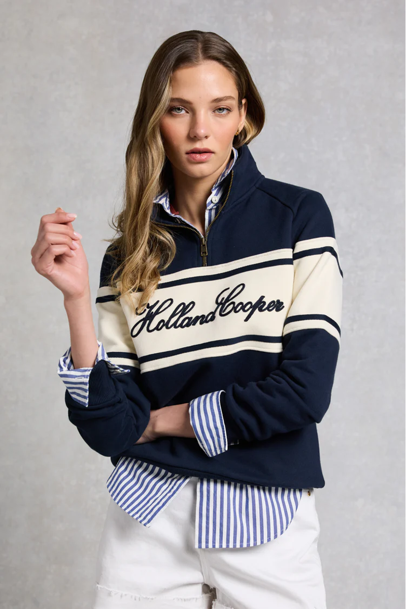 Holland Cooper Signature Quarter Zip Sweat in Ink Navy-1