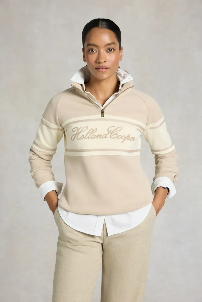 Holland Cooper Signature Quarter Zip Sweat in Stone-1