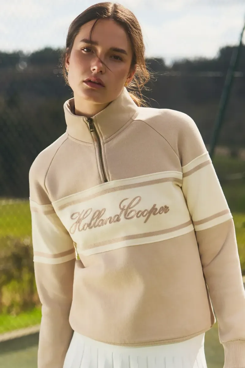 Holland Cooper Signature Quarter Zip Sweat in Stone-2