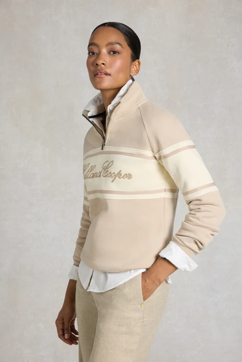 Holland Cooper Signature Quarter Zip Sweat in Stone-3